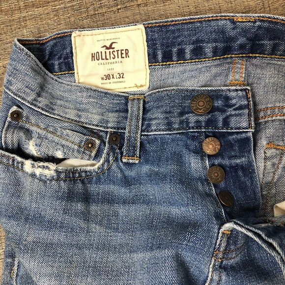 Hollister Skinny Jean Size 30x32 Destroyed Light Wash 100% Cotton - Picture 3 of 12